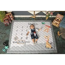 NEW COMERS® Milestone Baby Blanket for All Season, Cotton Blanket with Props (Wooden Rings) for Summer/Winter/Ac Room Blankets for New Born/Kids Monthly Photoshoot Swaddle, TC (80/153) 135x115x2cm_510-picture-34