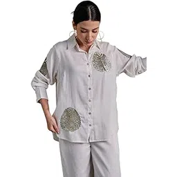 new dharini Women's Cotton Tunic & Straight Office Wear Collar-Neck Full Sleeves Suit Trouser and Top Set for Women Western Cord Set (White-L)-picture-11