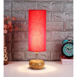 Devansh Wood Table Lamp With Red Cotton Shade by New Era-picture-32