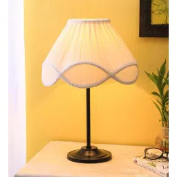 new era Designer Stick Wrought Iron Off White Cotton Shade Table Lamp With Black Base-picture-29