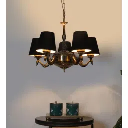 new era Devansh 05 Lights conical Black cotton shade with Antique Golden Chandelier-picture-14