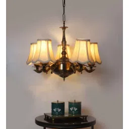 new era Devansh 05 Lights Off-white Vintage cotton shade with Antique Golden Chandelier -L-picture-12