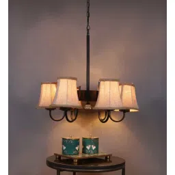 new era Devansh 06 Light Black Iron Powder coated Chandelier With Beige Jute Shade (19x19x24 ) Inches-picture-10
