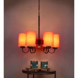 new era Devansh 06 Light Black Iron Powder coated Chandelier With Orange cotton Shade (19x19x24 ) Inches-picture-12