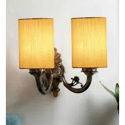 new era Dual Antique Gold Wall Lamp with Cotton Off- White Shade-picture-10