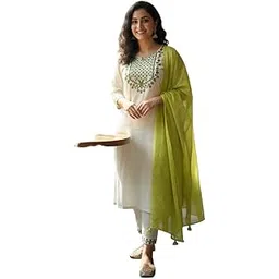 new ethnic 4 you Pure Cotton Kurta Pant Set with chanderi Dupatta for Women – Embroidered Ethnic Wear-picture-46