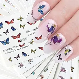 New Nail Art Stickers Water Transfer Butterfly Leaf Flower Feathers Colorful Transfer Watermark Nail Stickers for Women Girls Kids Manicure DIY,Sticker for Nails Art (12 Sheets)-picture-16