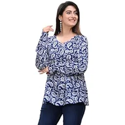 New Printed Short Blue Full Sleeves Top for Women-picture-49