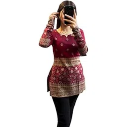 new rjp craft Womens Kalamkari Viscose Rayon Printed Straight Short Kurti-picture-25