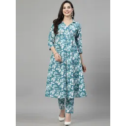 NEW STYLISH Floral Printed Regular Pure Cotton A-Line Kurta with Trousers-picture-30