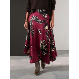 NEXT Floral Printed Crinkle Satin Asymmetric Midi Skirt-picture-36