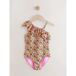 NEXT Girls Floral Print Ruffled One Shoulder Swim Bodysuit-picture-42