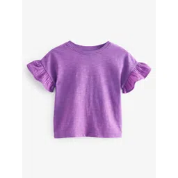 NEXT Girls Frilled Sleeve Pure Cotton T-shirt-picture-47