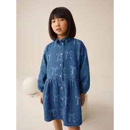 NEXT Girls Print Puff Sleeve Denim A-Line Dress-picture-43