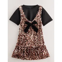 NEXT Girls Sequin Embellished Bow Detail A-Line Dress with Pure Cotton T-shirt-picture-19
