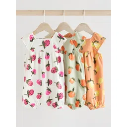 NEXT Infant Girls Pack of 3 Printed Pure Cotton Rompers-picture-20