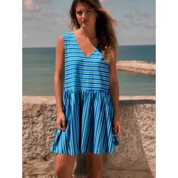 NEXT Pure Cotton V-Neck Striped A-Line Mini Dress-picture-23