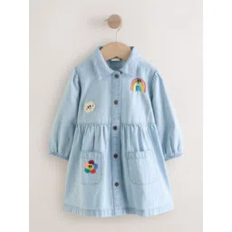 NEXT Striped Puff Sleeve Pure Cotton A-Line Dress With Embroidered Detail-picture-18