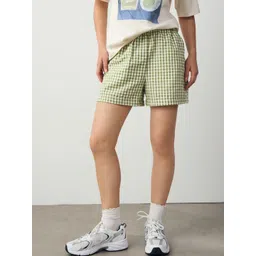 NEXT Women Gingham Checked Seersucker Regular Shorts-picture-17