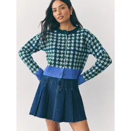 NEXT Women Houndstooth Self Design Cardigan-picture-26