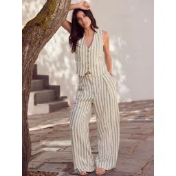 NEXT Women Striped Pleated Wide Leg Trousers-picture-31