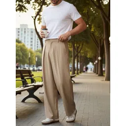 Next One Men Smart Straight Fit Easy Wash Pleated Trousers-picture-30