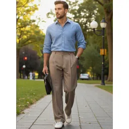 Next One Men Smart Straight Fit Easy Wash Pleated Trousers-picture-32