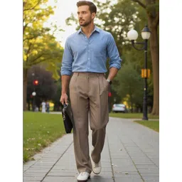 Next One Men Smart Straight Fit Easy Wash Pleated Trousers-picture-41