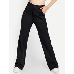 Next One Women Black Relaxed Straight Leg Loose Fit High-Rise Easy Wash Trousers-picture-21