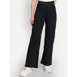 Next One Women Black Relaxed Straight Leg Loose Fit High-Rise Easy Wash Trousers-picture-33