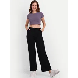 Next One Women Relaxed Straight Leg Loose Fit High-Rise Easy Wash Cargo Trousers image 3