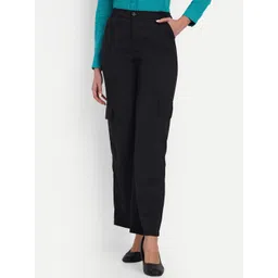 Next One Women Relaxed Straight Leg Loose Fit High-Rise Easy Wash Cargos Trousers-picture-15