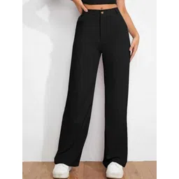 Next One Women Relaxed Straight Leg Loose Fit High-Rise Easy Wash Parallel Trousers-picture-32
