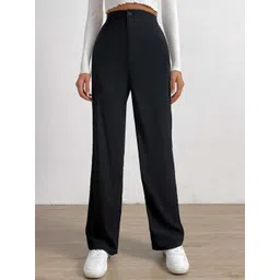 Next One Women Relaxed Straight Leg Loose Fit High-Rise Easy Wash Parallel Trousers-picture-12