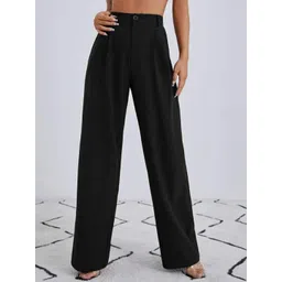 Next One Women Relaxed Straight Leg Loose Fit High-Rise Easy Wash Parallel Trousers-picture-20