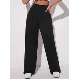 Next One Women Relaxed Straight Leg Loose Fit High-Rise Easy Wash Parallel Trousers-picture-24