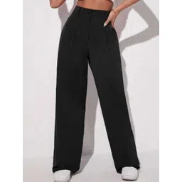 Next One Women Relaxed Straight Leg Loose Fit High-Rise Parallel Trousers-picture-27