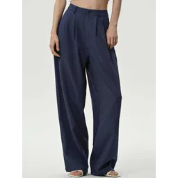 Next One Women Smart Loose Fit High-Rise Easy Wash Cotton Pleated Trousers-picture-34