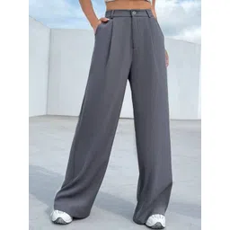 Next One Women Smart Loose Fit High-Rise Easy Wash Pleated Parallel Trousers-picture-16
