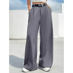 Next One Women Smart Loose Fit High-Rise Easy Wash Pleated Parallel Trousers-picture-40