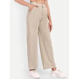 Next One Women Smart Loose Fit High-Rise Easy Wash Stretchable Parallel Trousers-picture-25