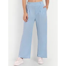 Next One Women Smart Loose Fit High-Rise Stretchable Easy Wash Pleated Wide Leg Trousers-picture-34