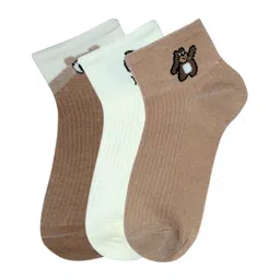NEXT2SKIN Cotton Spandex Knit Pack of 3 Bear Printed Socks - White & Brown-picture-32