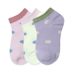 NEXT2SKIN Cotton Spandex Knit Pack Of 3 Polka Dots Designed Socks - Baby Pink Cream & Violet-picture-19