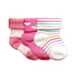 NEXT2SKIN Pack Of 3 Striped & Hearts Detailed Soft Cotton Socks - Pink & White-picture-13