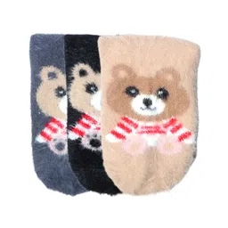 NEXT2SKIN Woollen Pack Of 3 Teddy Bear Printed Socks - Dark Grey Skin & Black-picture-6