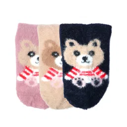 NEXT2SKIN Woollen Pack Of 3 Teddy Bear Printed Socks - Pink Skin & Navy-picture-18