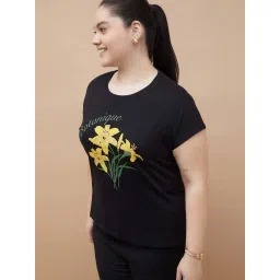 Nexus By Lifestyle Black Cotton Regular Fit Printed Plus Size T-Shirt image 3