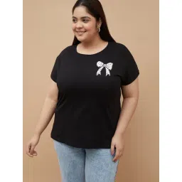 Nexus by Lifestyle Women Plus Size Bow Print Printed Round Neck Pure Cotton T-shirt-picture-18