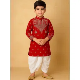 NFC CREATION Boys Ethnic Motifs Printed Regular Pure Cotton Kurta with Dhoti Pants-picture-25